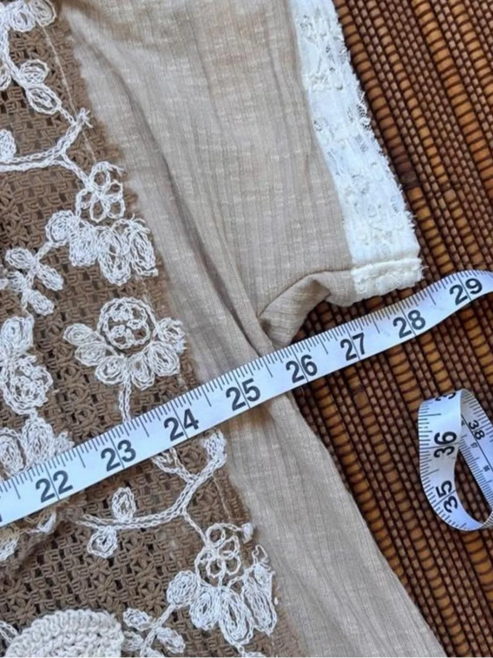 POL Beige and Brown Lace Panel Hooded Tunic